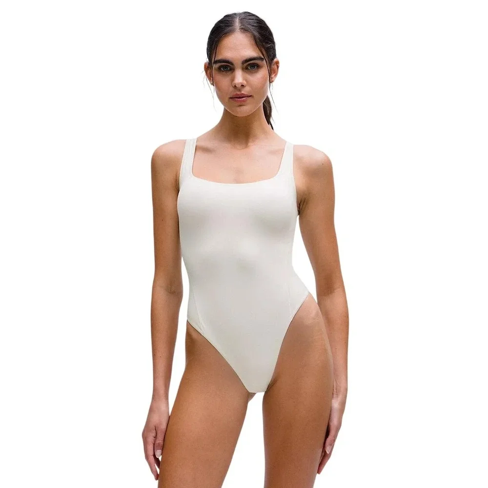 Lululemon Wundermost Ultra‎ Soft Nulu Square Neck Sleeveless Bodysuit Bone L